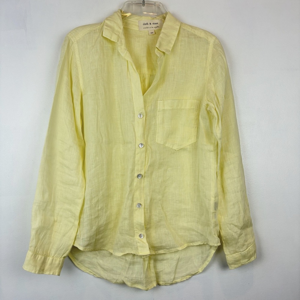 Cloth Stone Linen Tunic Top Womens XS Yellow Button Down Shirt Sheer Casual Vaca